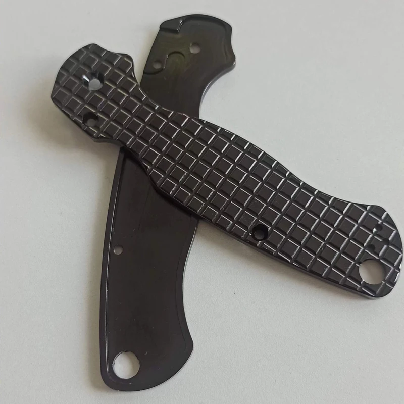 Imagem -06 - Padrão Quadriculado Alumínio Liga Material Handle Escalas Brilhantes para Spyderco C81 para Facas Dobráveis Preto Par