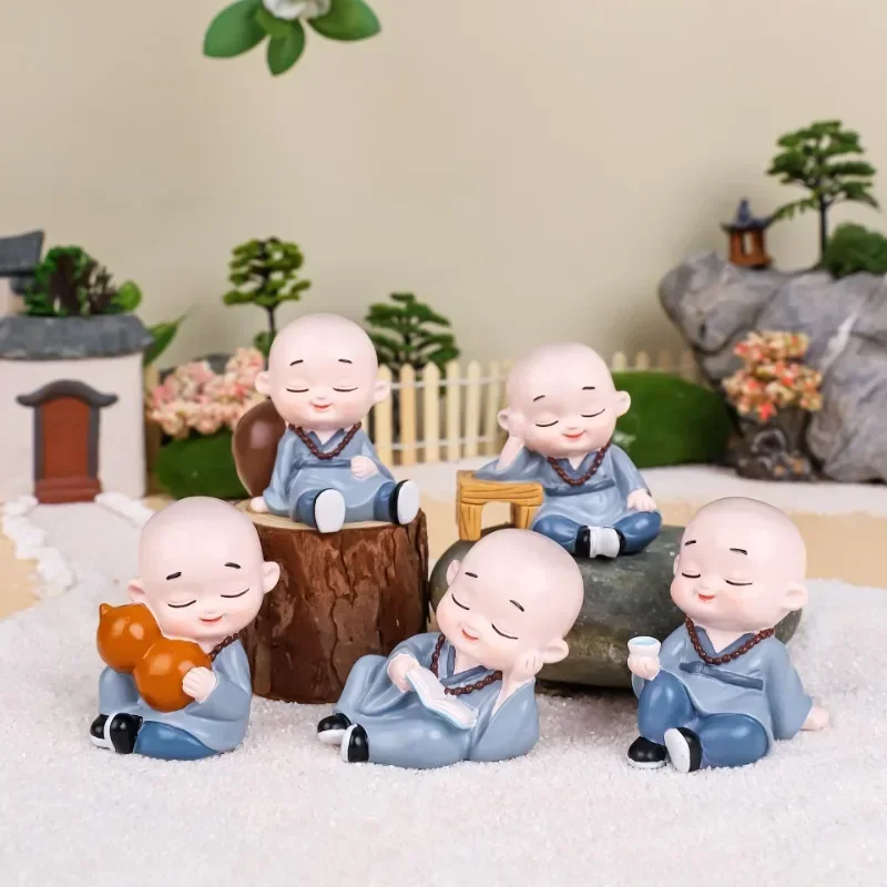 5pcs Grey Mindfulness Little Monk Cute Resin Ornament Desktop Decoration Little Monk Character Decoration Temple