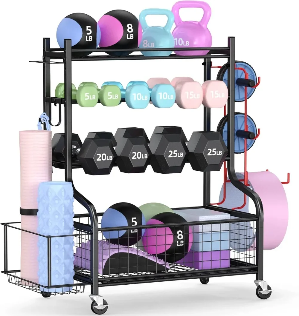 Dumbbell Rack, Weight Rack for Dumbbells, Home Gym Storage for Dumbbells Kettlebells Yoga Mat and Balls, All in One Workout