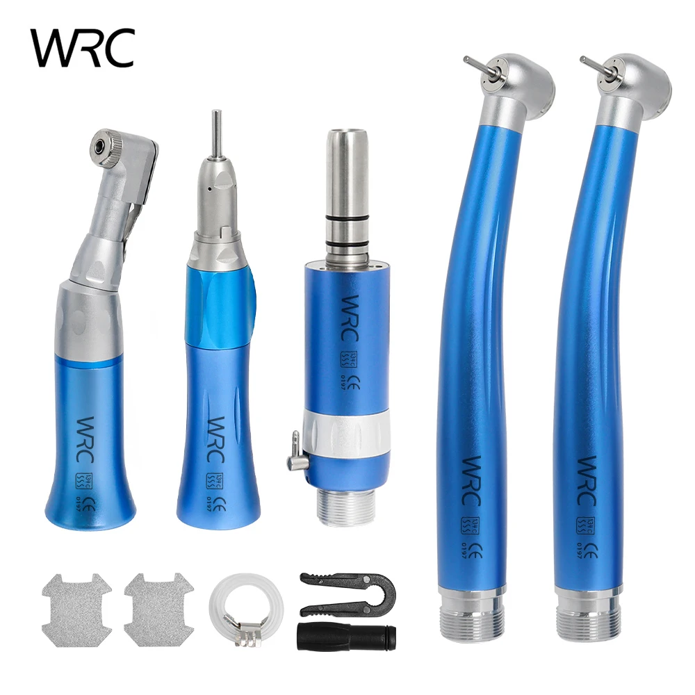 Dental Color Low Speed and High Handpiece Kit Push Button Contra Angle Single Way Water Spray Air Turbine 2 Hole