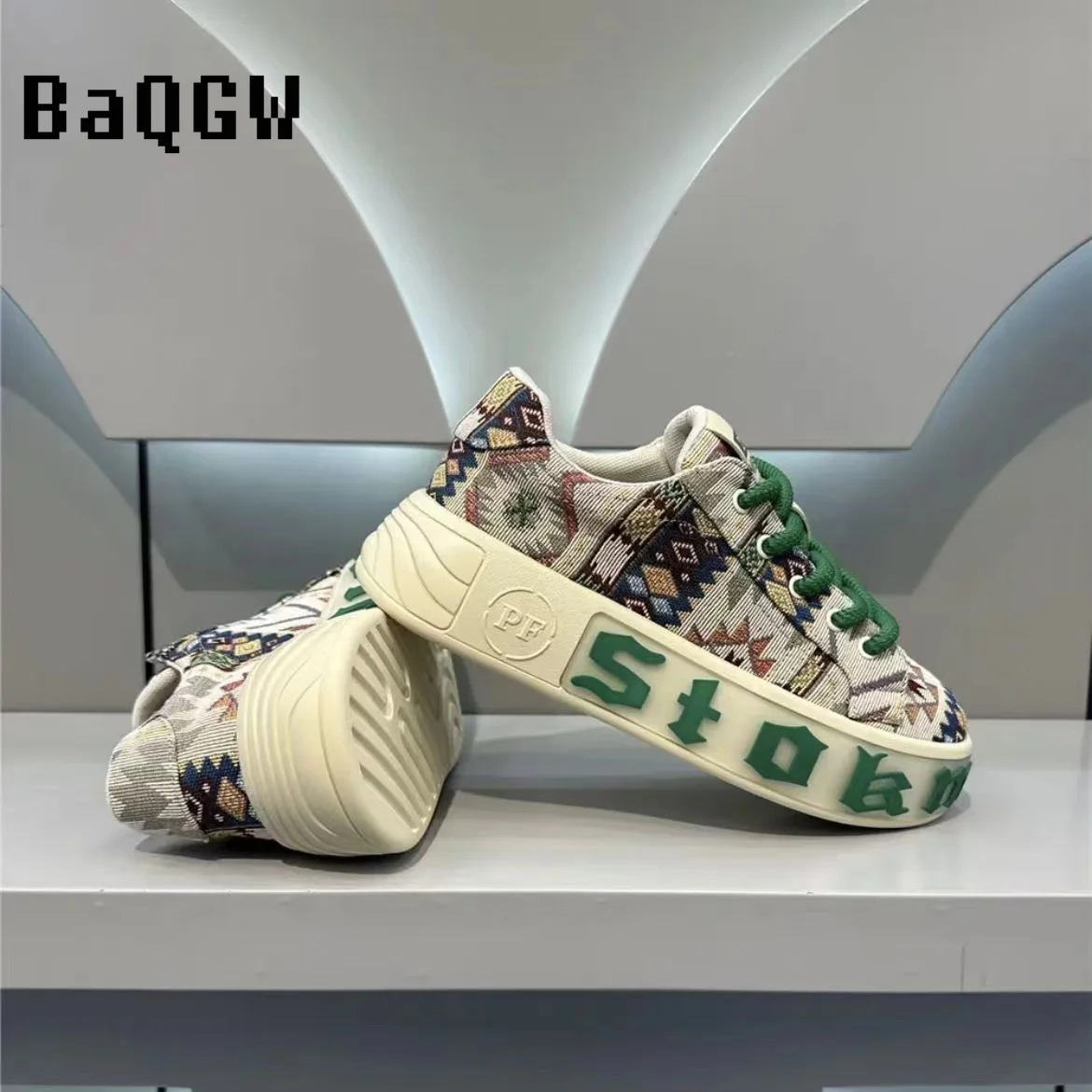 Chunky Sneaker Men Designer Canvas Shoes Fashion Casual Color Block Letter Print Breathable Height Increased Flat Platform Shoes