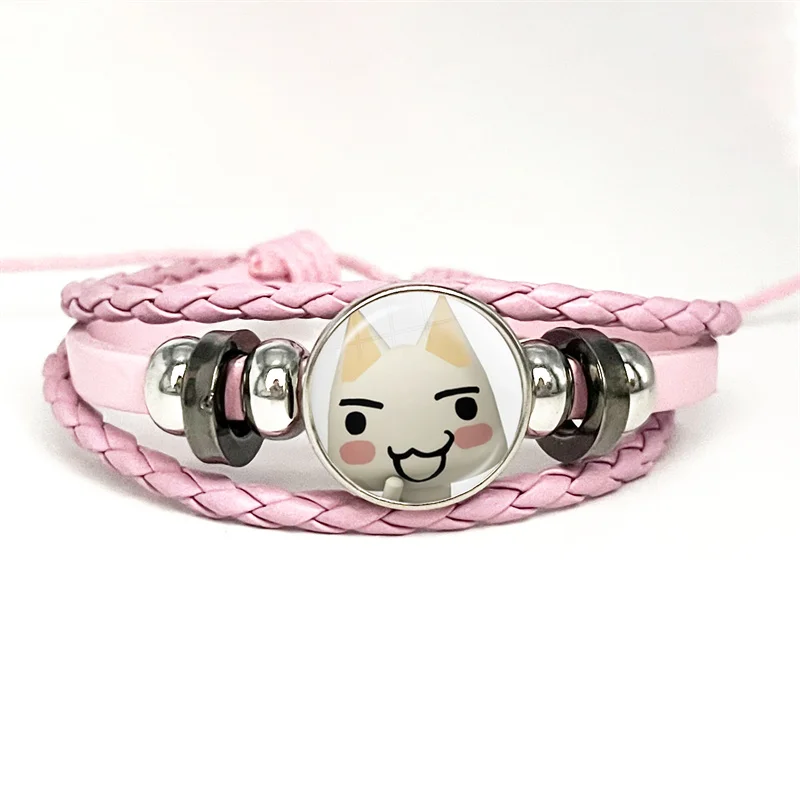 Toro Inoue Sora Ricky Pierre Yamamoto Kuro Jun Mihara Pink Leather Bracelet Glass Cabochon Button Multilayer Bangles Wristband