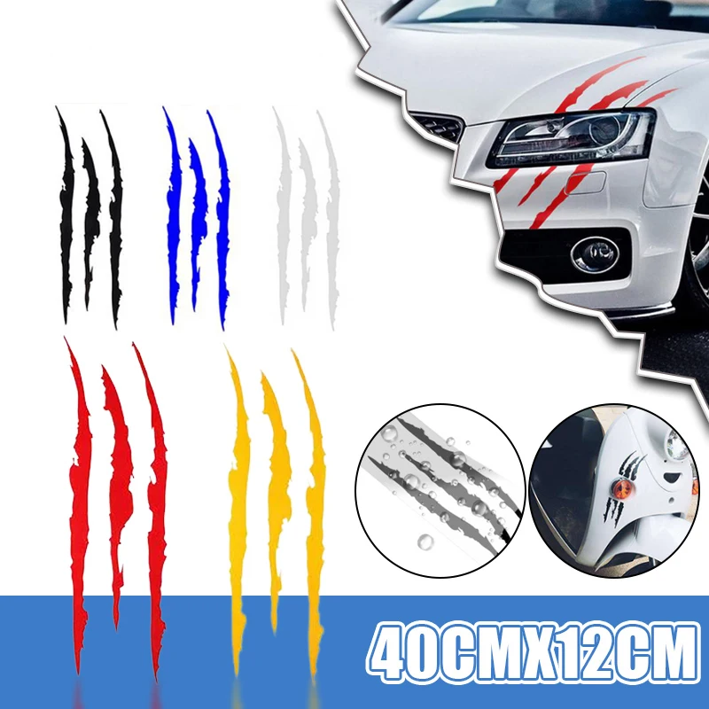 1PC Reflective Monster Claw Decal - 40x12cm Vinyl Sticker for Car Headlights & Body (Scratch Effect, Waterproof)