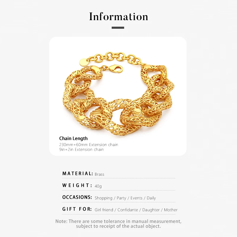 IVOG 18K Gold Plated Brass Bracelets For Women Large Hollowed Twist Copper Bracelets Fashion Jewelry Gift Any Occasion