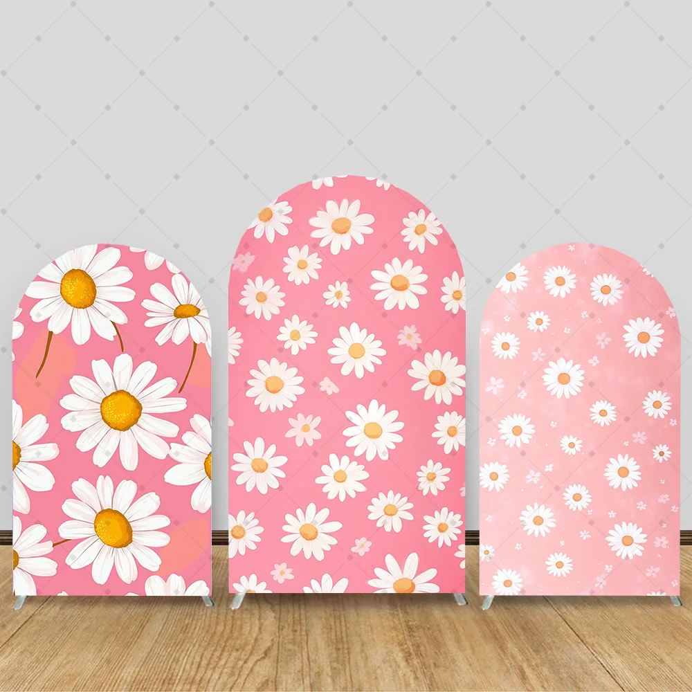

Arch Backdrop Cover Daisy Flower Decor Custom Name Happy Birthday Girl Portrait Arched Photography Background Props