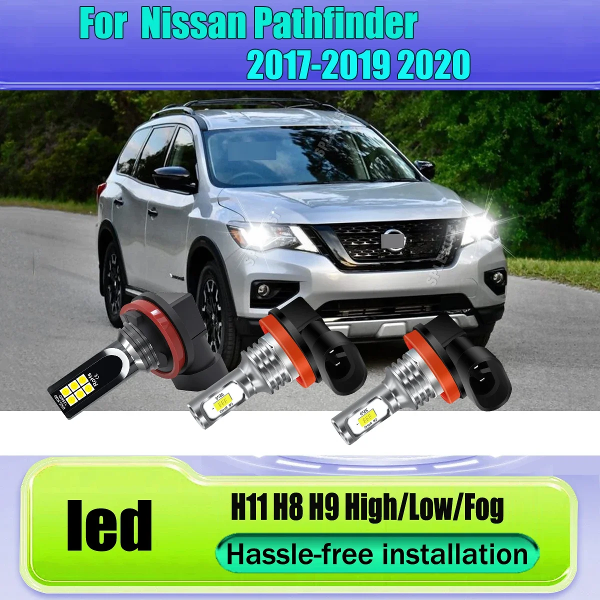 12v 6000K Premium CSP Chips Headlight Replacement Bulbs High Low Beam Foglight For Nissan Pathfinder 2017 2018 2019 2020