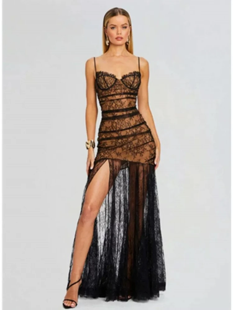 French High-end Light Luxury Niche Lace Suspender Fish Tail Waist Cinched Dress for Women