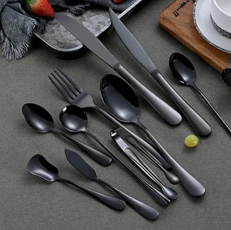 Black Color Stainless Steel Spoons Forks Knives Flatware Set Titanium Plated Tableware Sets Dinnerware Coffee Teaspoons ni333