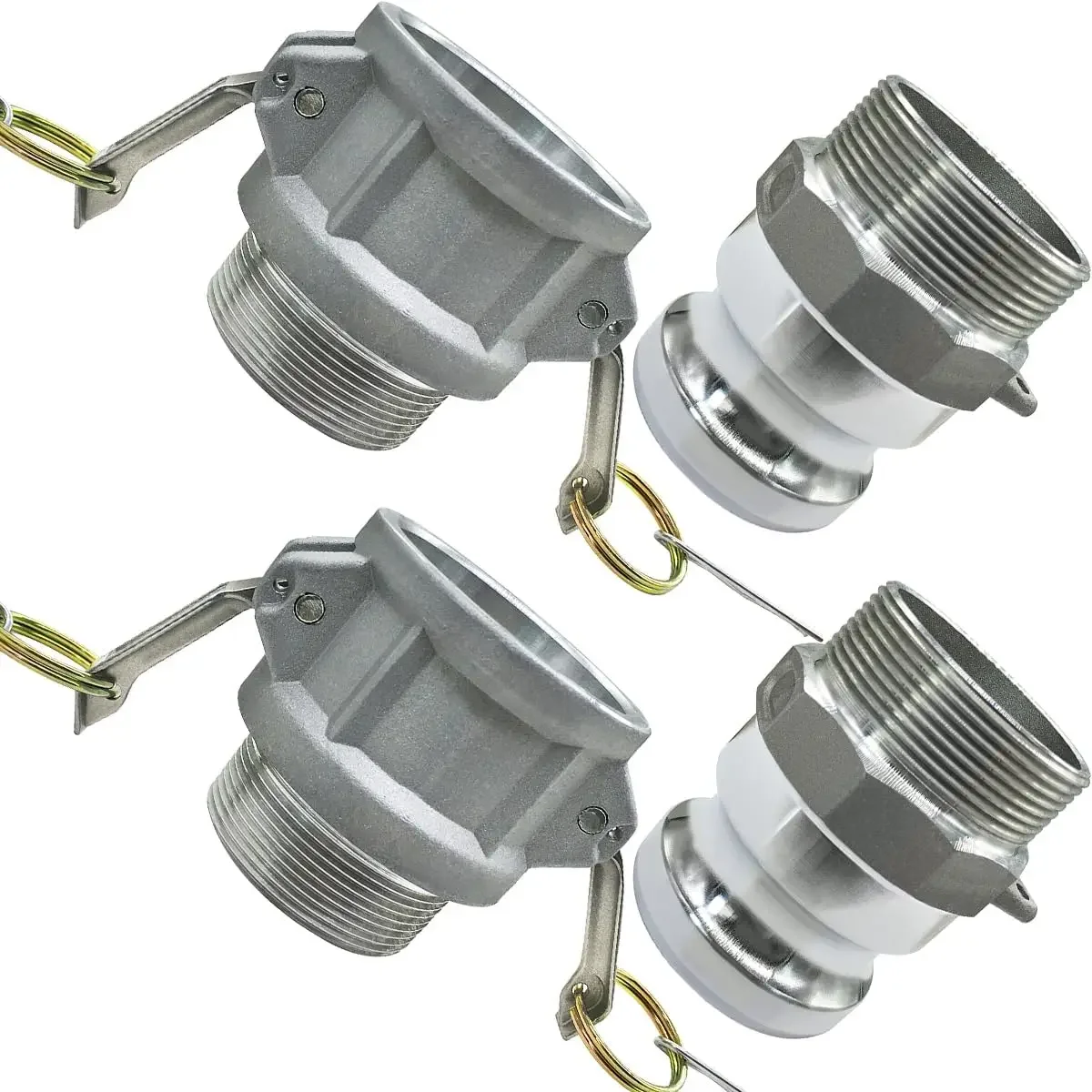 Set of Aluminum Cam Lock Hose Fittings Part F and B Featuring Cam and Groove Design and Male NPT Thread Adapter