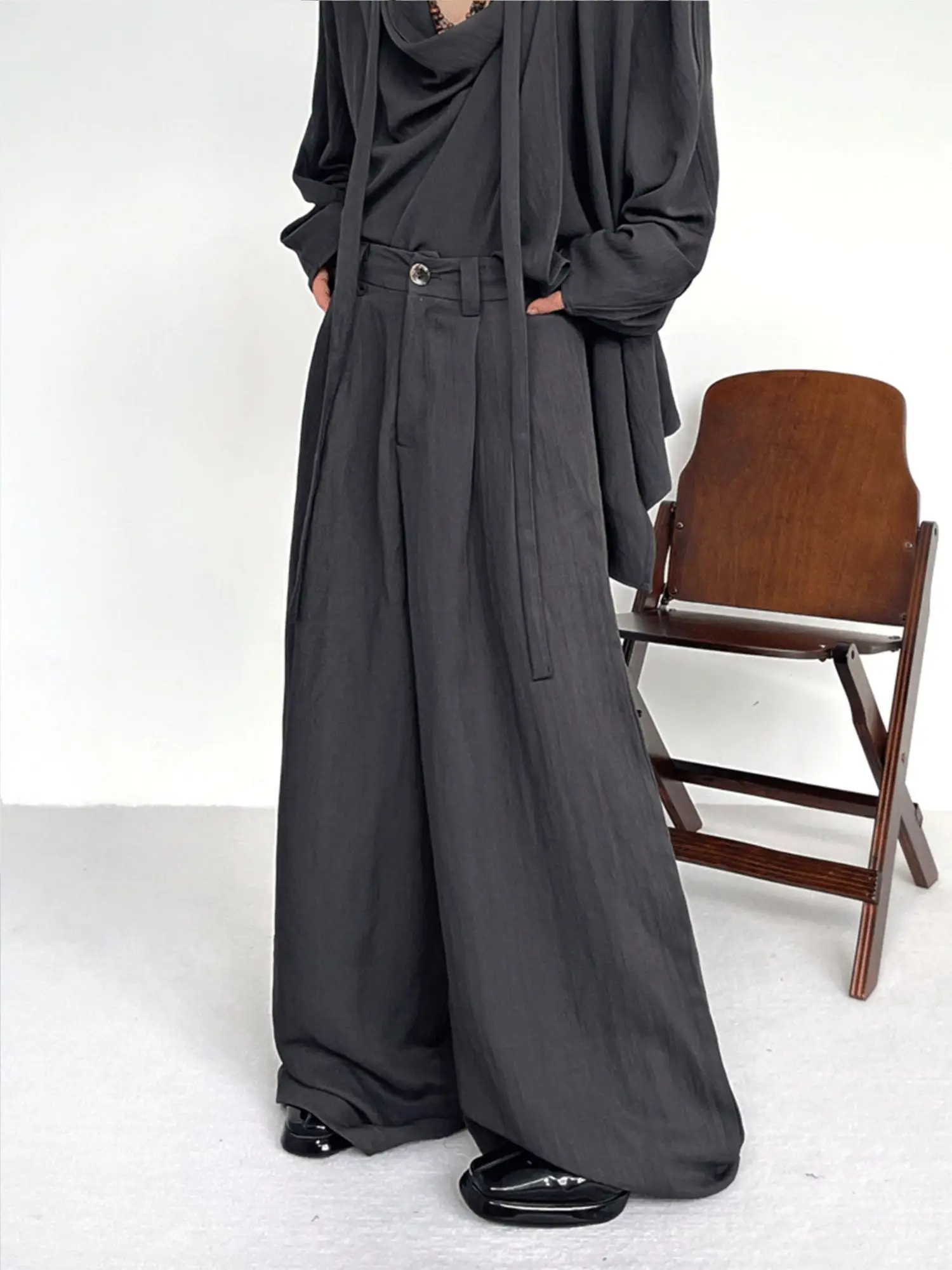 

BKYC Unisex Lazy Wide Leg Pants Vintage Loose Long Trousers Pleated Design Youth Casual Autumn Season Japanese Style