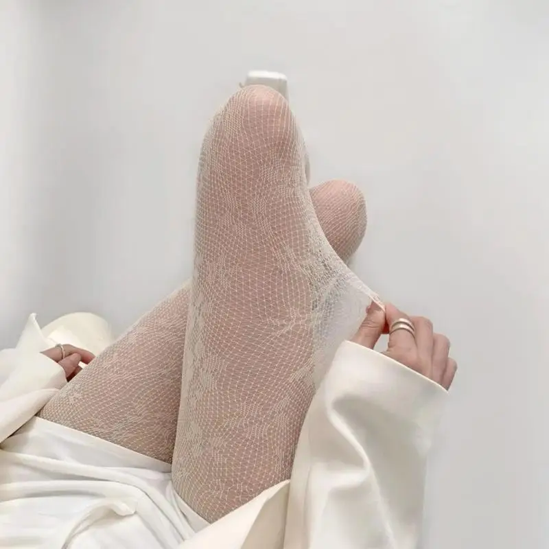 

Brown Stockings Women's Thin Spring Summer Anti-hook Lolita Bottom Socks Lace Flower Hollow Sweet Cool Mesh Socks