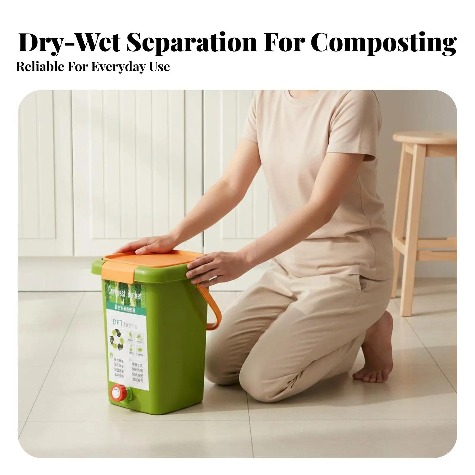 Kitchen Compost Container with Lid Wet-Dry Separation Kitchen Compost Bin Large Capacity Indoor Food Waste Bin for Families,