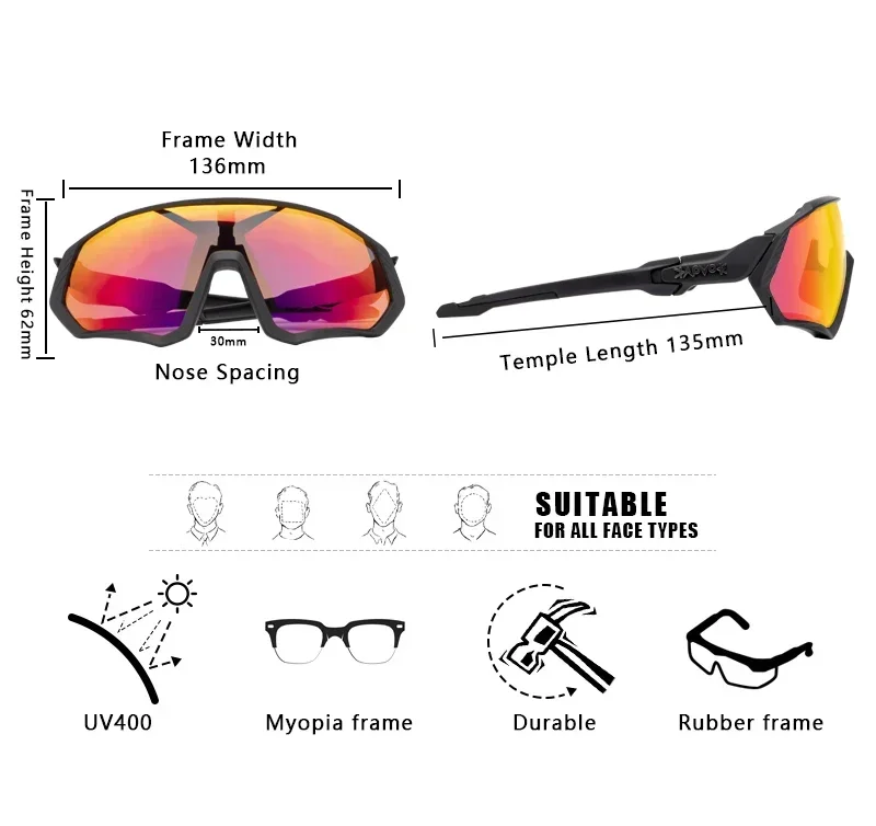 Kapvoe Photochrome Fahrradbrille für Herren, Fahrrad-Sonnenbrille, Sportbrille, UV400, MTB, Fahrradbrille, Reitschutz, UV400 – Detail 13