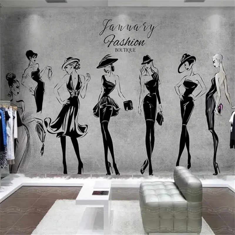

Custom 3d wallpaper retro hand-painted beauty Fashion Clothes store tooling background wall gym restaurant wallpapers home decor