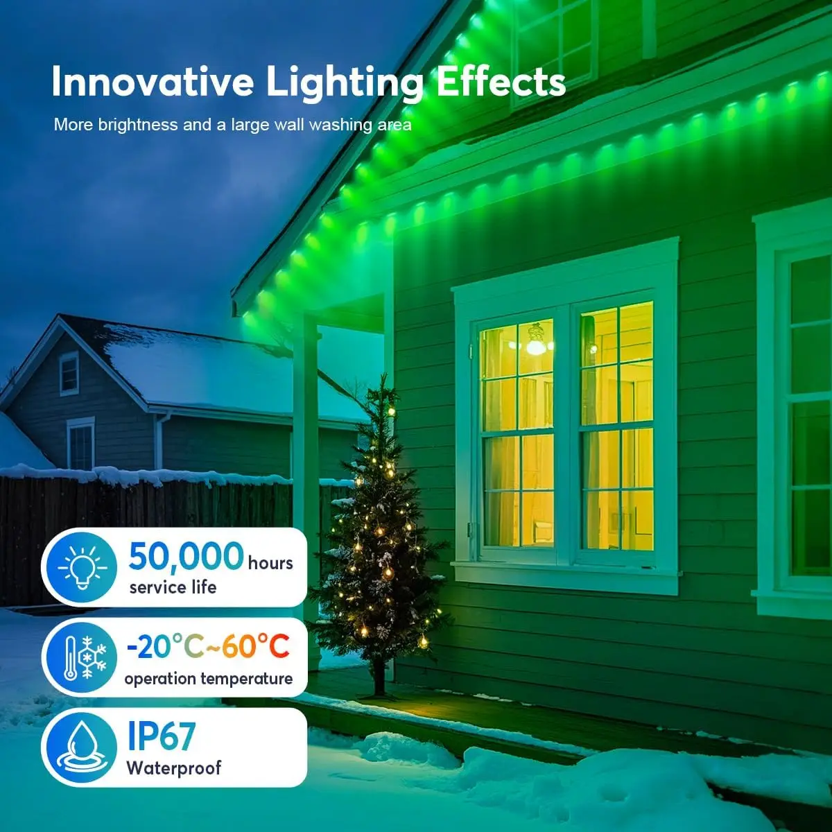 RGB Smart Outdoor Eaves Lights App Remote Control IP68 Waterproof Year Round Roof Lighting Color Changing Easy Installation