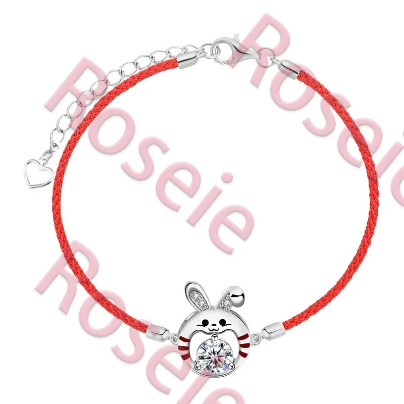 

Браслет Roseie 2026: Модный, регулируемый, классический, с муассанитом, на красной веревке, с подвесками в виде кролика, для женщин, из стерлингового серебра 925 пробы, для вечеринок