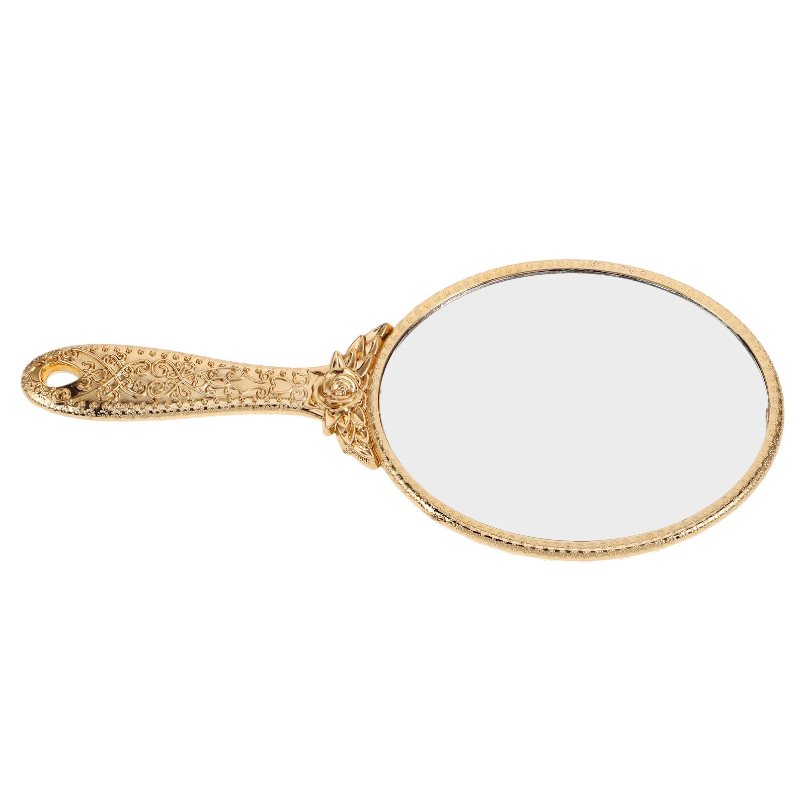 1Pcs Ergonomic Handheld Mirror Retro Carved Design Portable Mirror for Women Travel Makeup Outdoor Use Rose Gold Finish