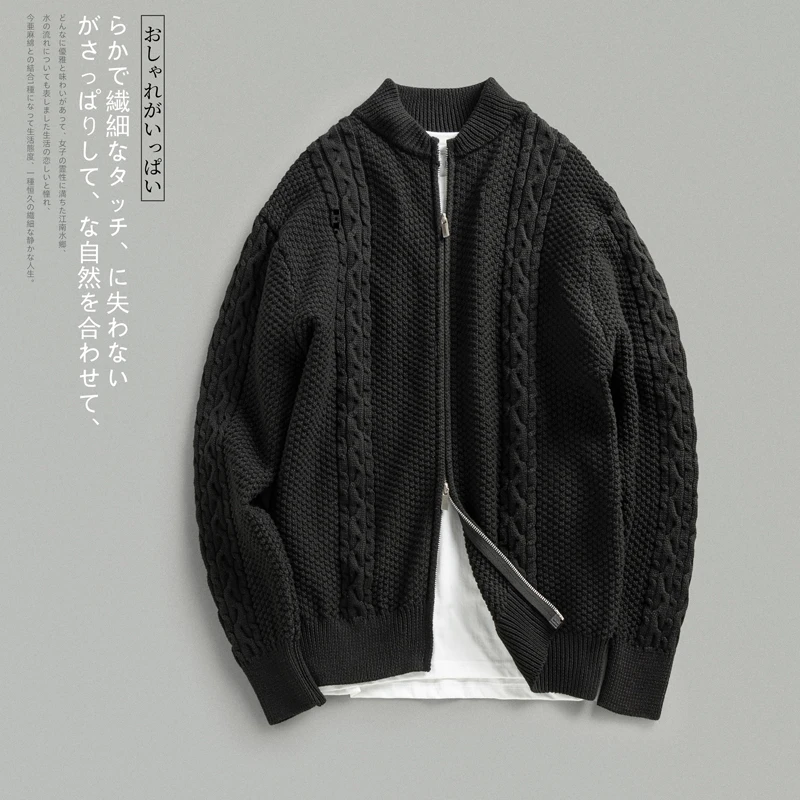 Autumn Winter Vintage Thicken Warm Solid Color Knitted Cardigan Men Loose Harajuku Mens Retro Knitting Sweaters Clothing Luxury