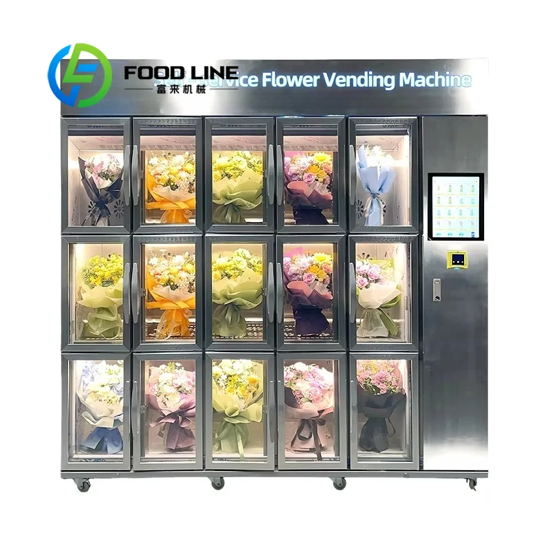 Touch Screen 15 Grids Self Service Refrigeration Function Machine for Commercial Flower Vending Machine