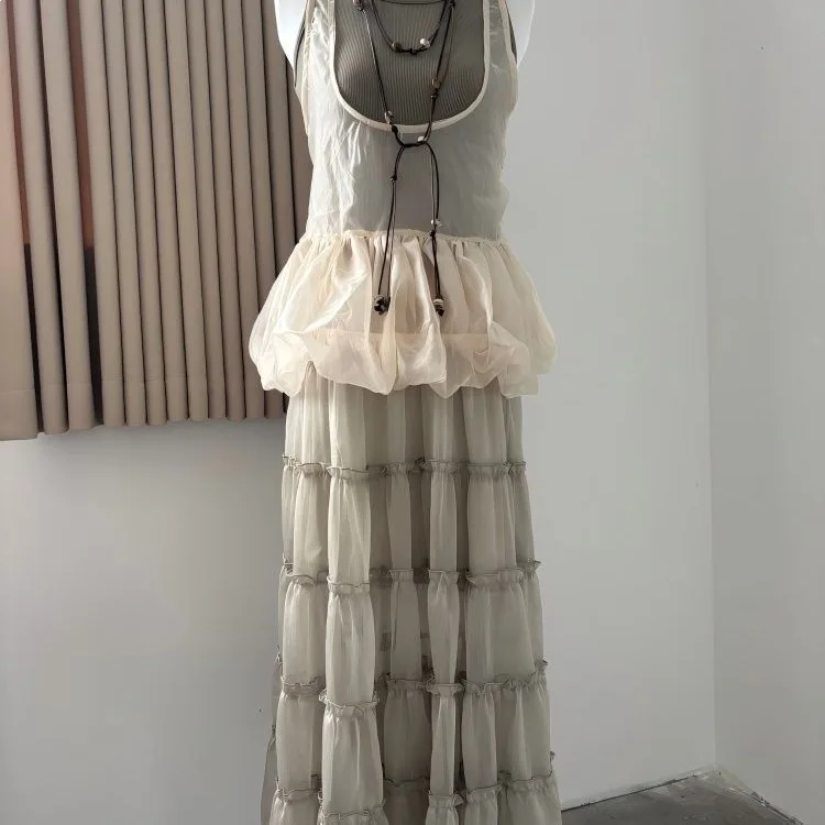 

Bohemian Sheer Ruffled Two-Piece Maxi Dress