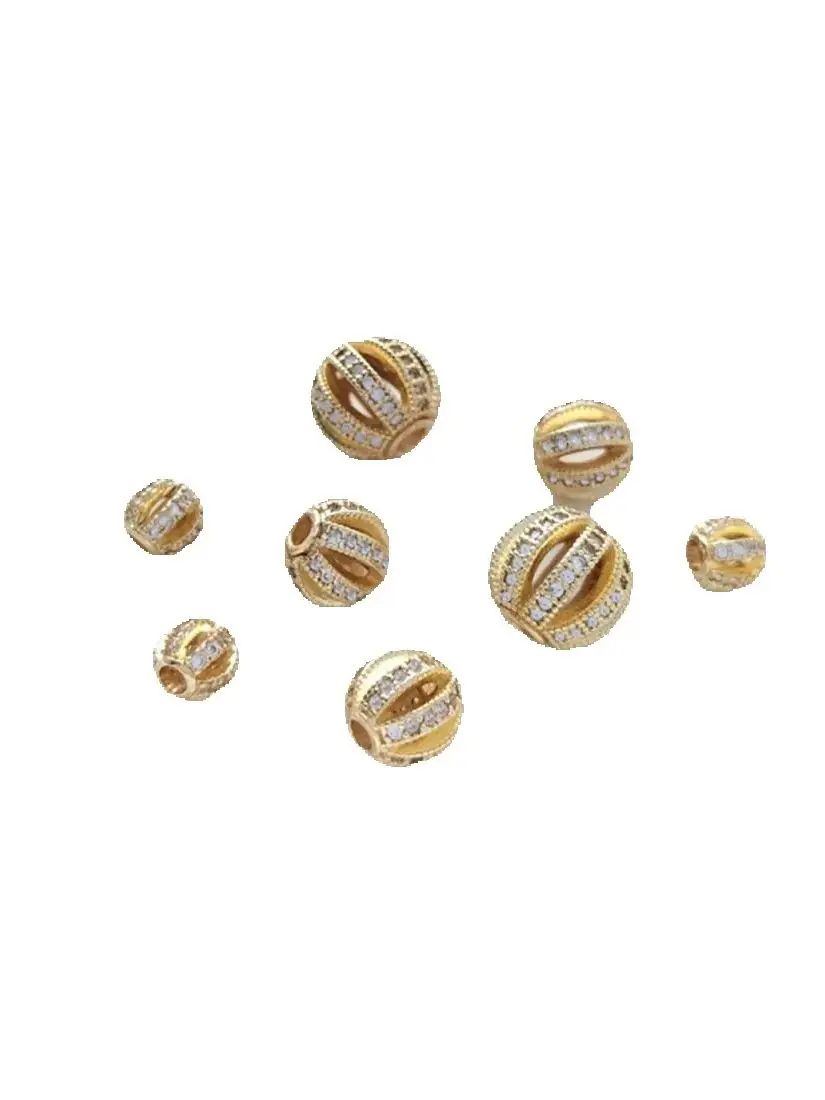 

14K Gold-Color Pumpkin Beads Micro-inlaid Zircon Hollow Balls Watermelon Beads DIY Pearl Jewelry Diamond Ball Bead Accessories