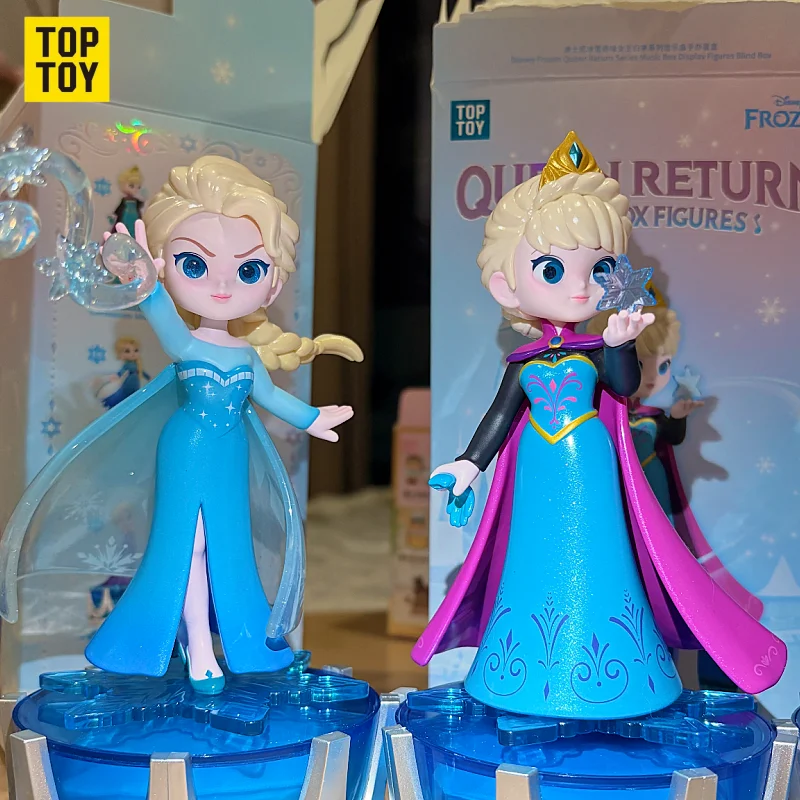 Toptoy Disney Frozen Elsa Blind Box Rotating Music Box Collectible Figurine Detachable Base Decorative Ornament Surprise Gift