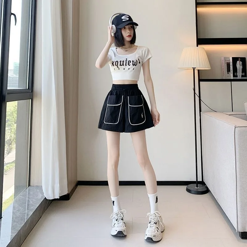 Quick-drying Tooling Shorts Women's Summer New Loose and Thin Big Pockets Casual High-waisted A-word Wide-leg Hot Pants Shorts