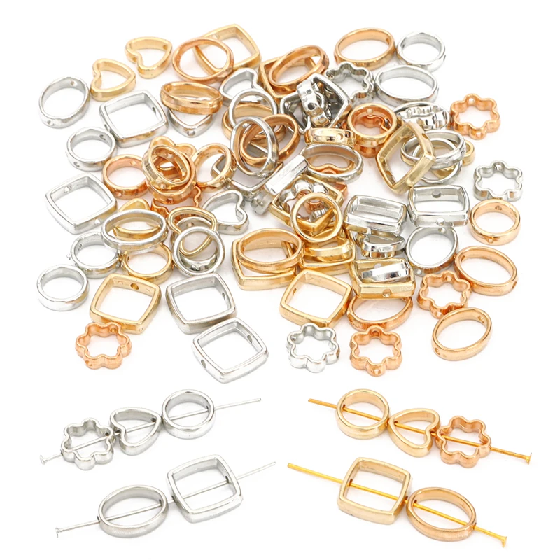 50pcs Two Hole CCB Love Heart Flower Circle Frame Beads Spacer Connectors for DIY Jewelry Making Necklace Bracelet Accessories