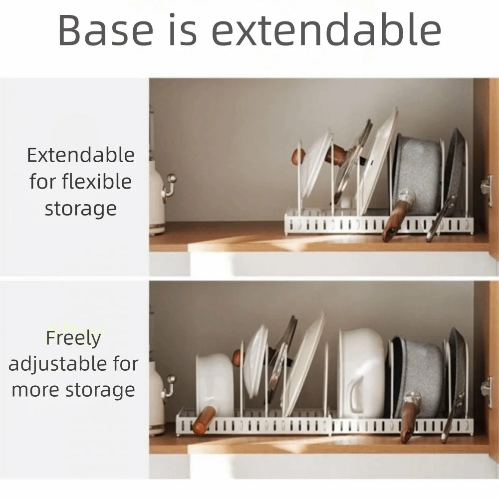 

Practical Carbon Steel Expandable Dish Rack Adjustable Household Pot Cover Storage Rack Wave-shaped Pot Lid Organizer Kitchen