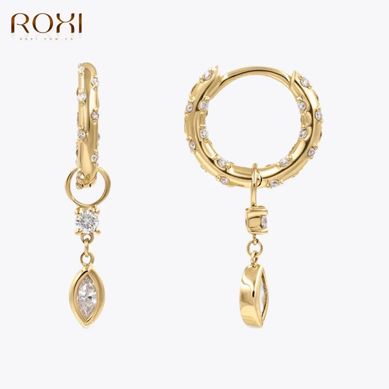 

ROXI 925 Sterling Silver Water Drop Pendant Hoop Earrings For Women Summer Bohemian Beach Drop Dangle Earrings pendientes Plata