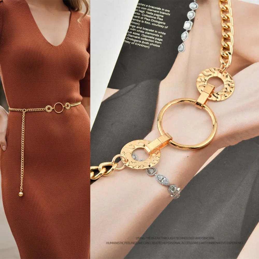 

Golden Hollow Circle Chain Belt Elegant Metal Waist Chain for Dress Accessories