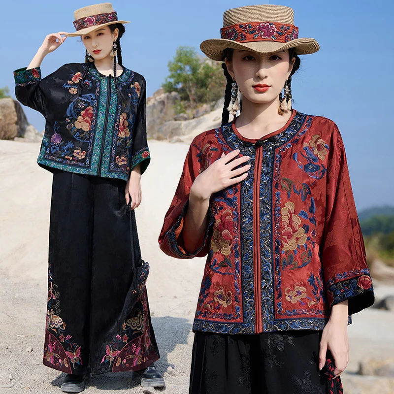 Elegant Embroidered Short Women's Open Cardigan Silk Worker Style Spring Autumn Fashion Multi-functional Outerwear