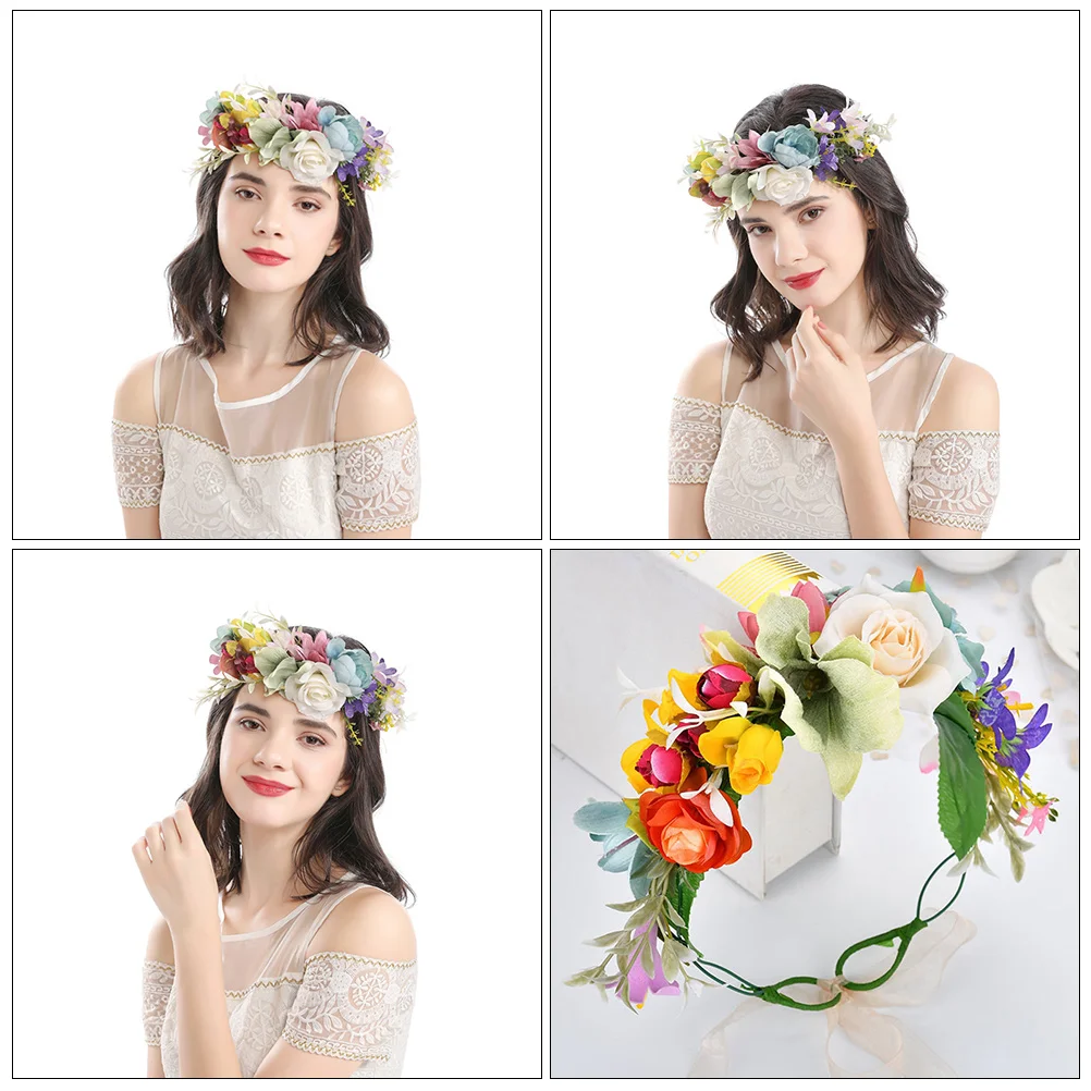 

Bride Headpieces for Wedding Flower Headband Pink Garland Crown Fabric Bridal Hair Decor