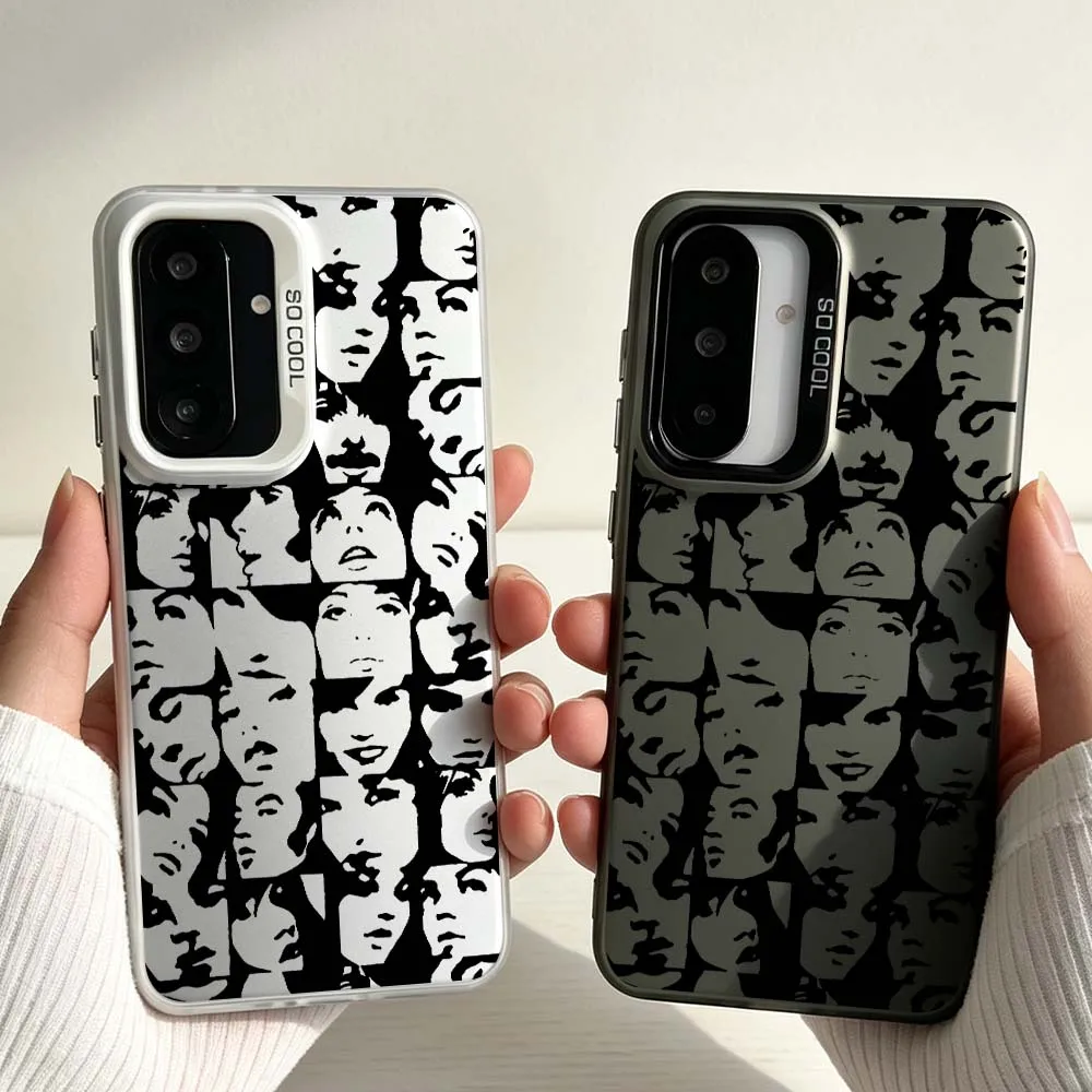 Creative Black-face Design Soft For Samsung Galaxy A06 A07 A16 A14 A22 A25 A26 A33 A35 A36 A55 A56 M55 Colored Silver Phone Case