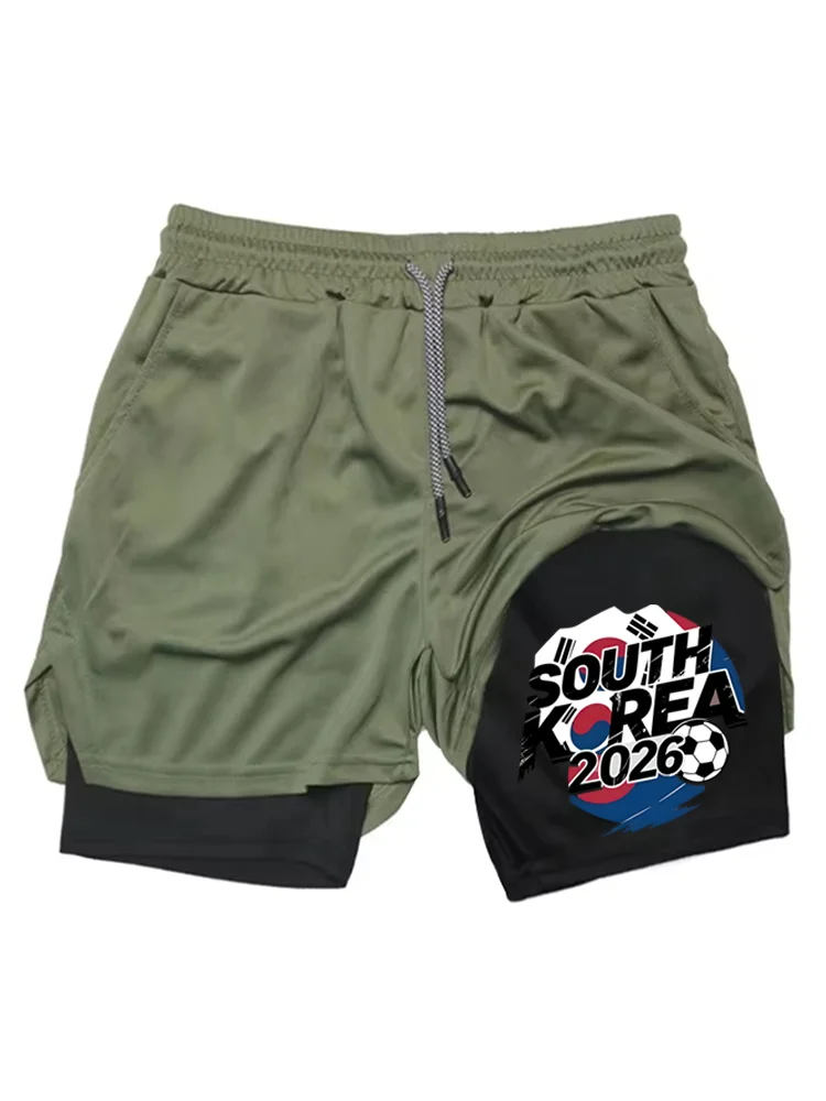 Men's 2-in-1 Double Layer Gym Shorts, South Korea 2026 Soccer Print Quick Dry Workout Running Shorts with Pockets WX042 - view 6