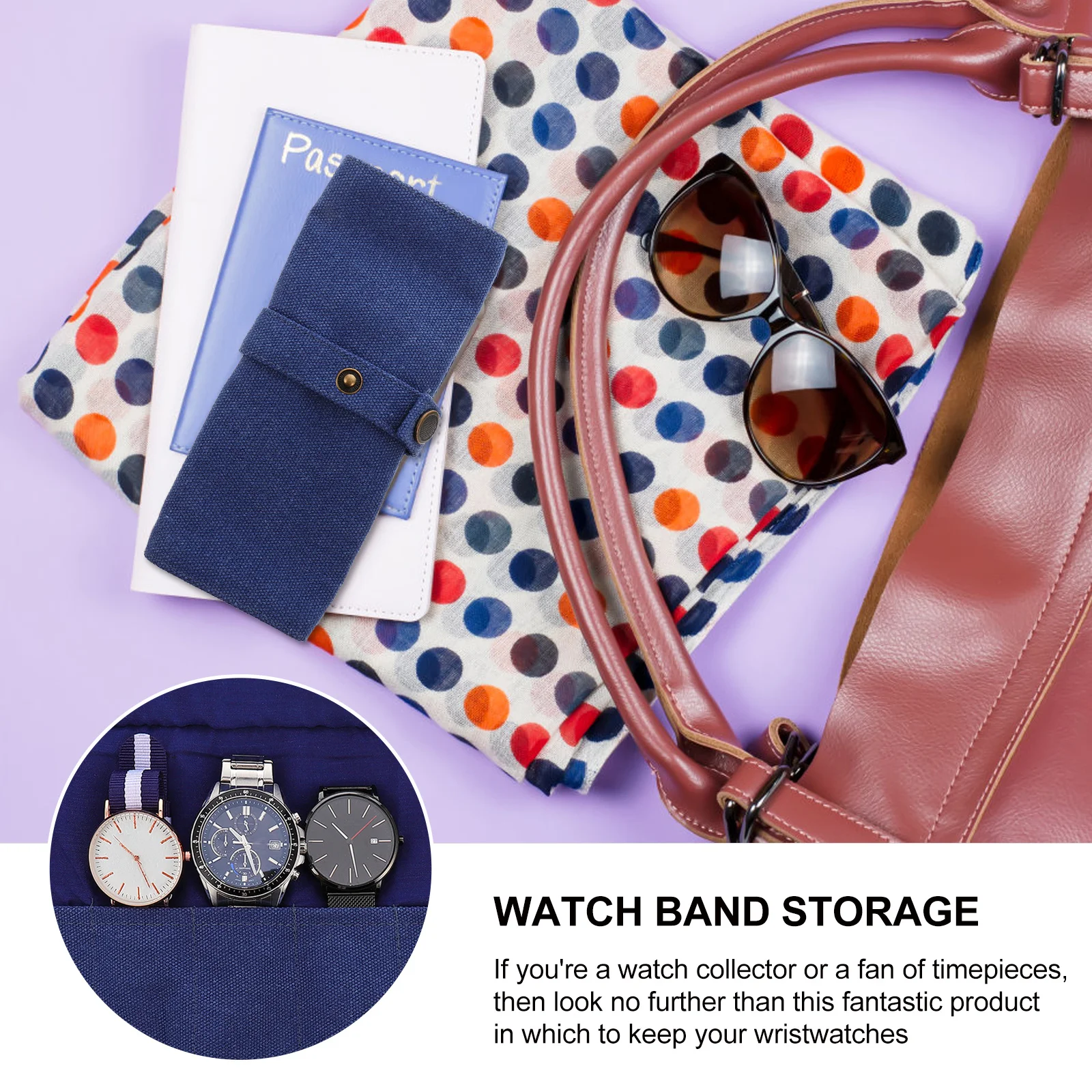 

Дорожный органайзер для хранения часов в рулонах, большой вместительный холщовый чехол для переноски часов, в рулонах, вмещает пять часов, портативный