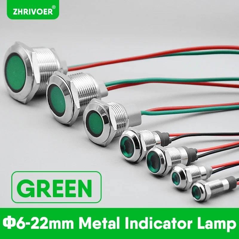 1pc 6mm 8mm 10mm 12mm 16mm Waterproof IP67 Metal LED Warning Indicator Light Signal Lamp Pilot Wire 3V 5V 12V 24V 110V 220V