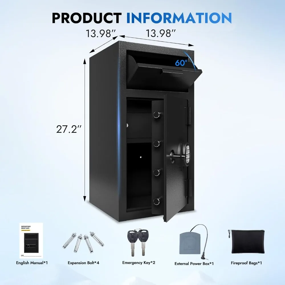 صندوق أمان تجاري مقاوم للماء ومقاوم للحريق مع ميزة مضادة للصيد وحقيبة مجانية لأمن المنزل والمكتب #6