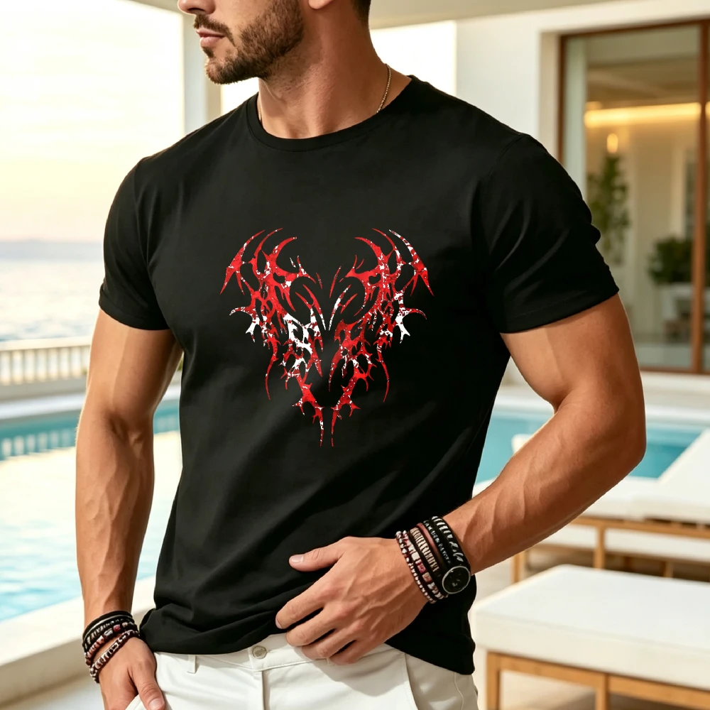 Men'S Fashion All Black Outfit - Atasan Wanita Bermotif Hati Gotik dan