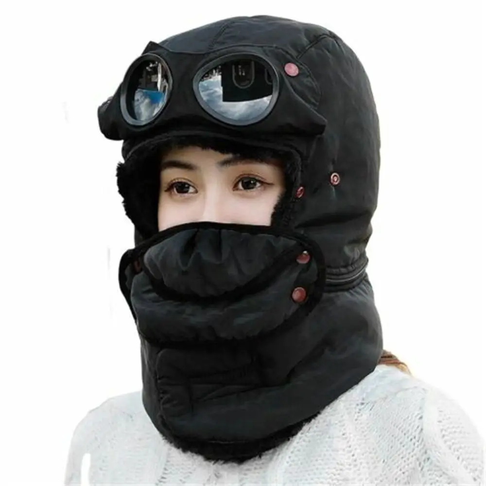 Full Face Head Cover Women Man Winter Warm with Glasses Mask Windproof Beanies Cycling Caps Thermal Trapper Hat