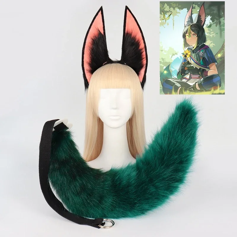 

Game Genshin Impact Tighnari Cosplay Furry Ear And Tails Hair Bands Comic-Con Cos Plush Beast Ears Beast Tail Accessories