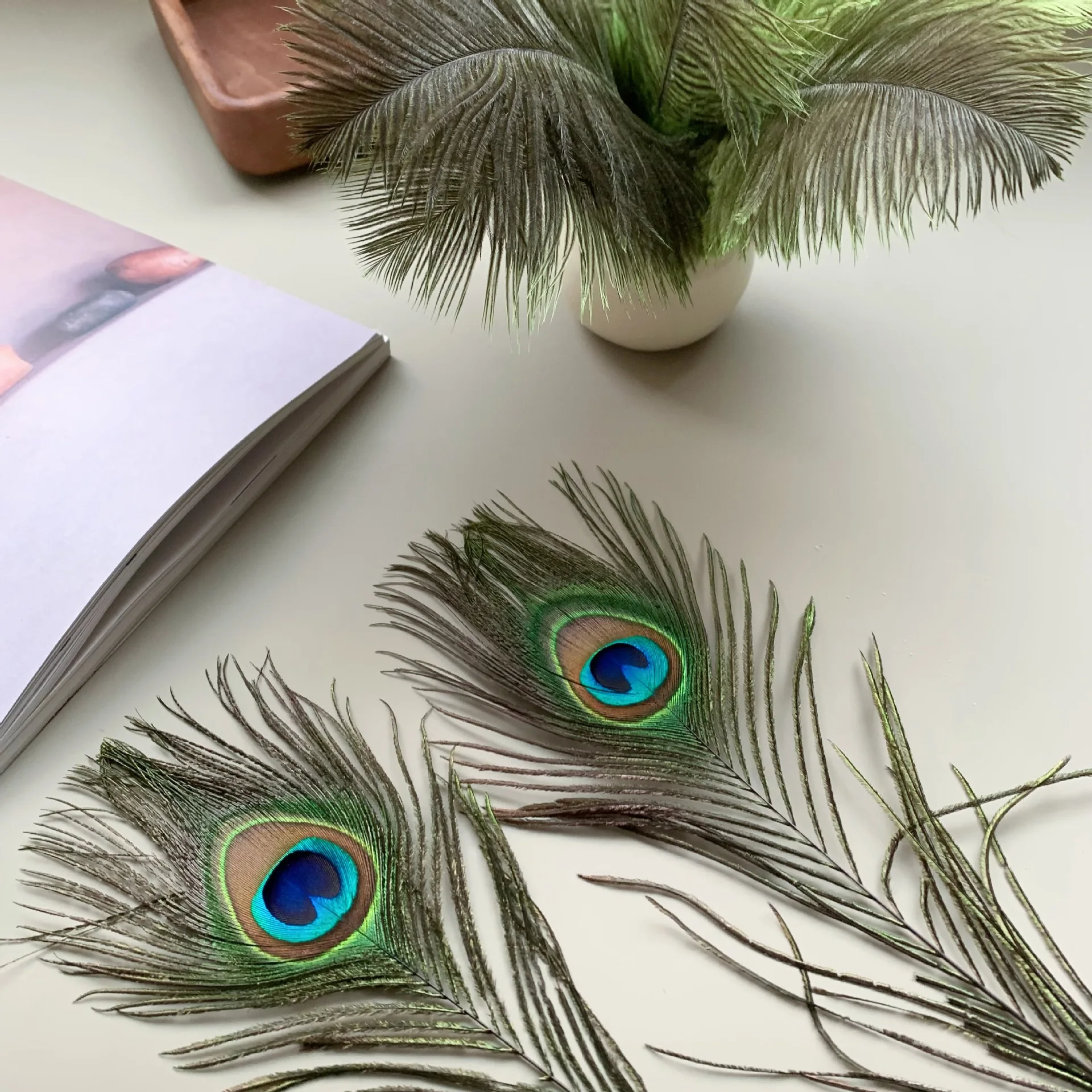 Spot Green Ostrich Peacock Feather Dust Duster Accessories Stage Performance Feather Clothing DIY Jewelry Decoration