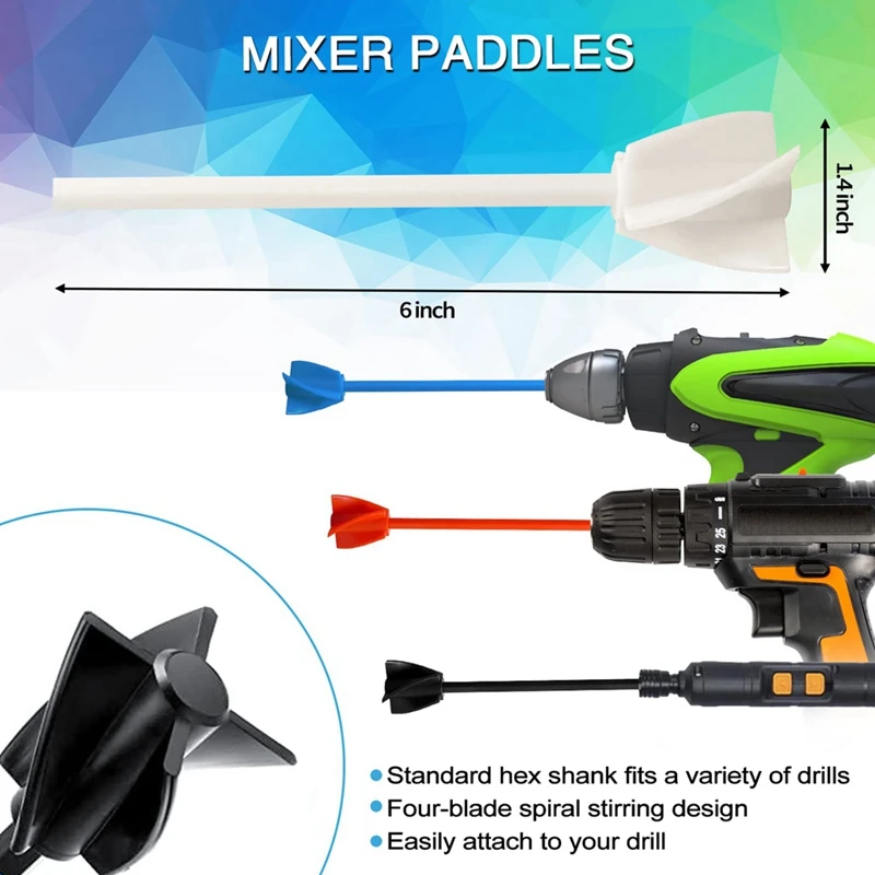 AAAN-อีพ็อกซี่เรซิ่นผสมPaddles-เครื่องผสมสีและเครื่องผสมอีพ็อกซี่สําหรับเจาะสิ่งที่แนบมา,Reusable Paint StirrerเจาะPaddles
