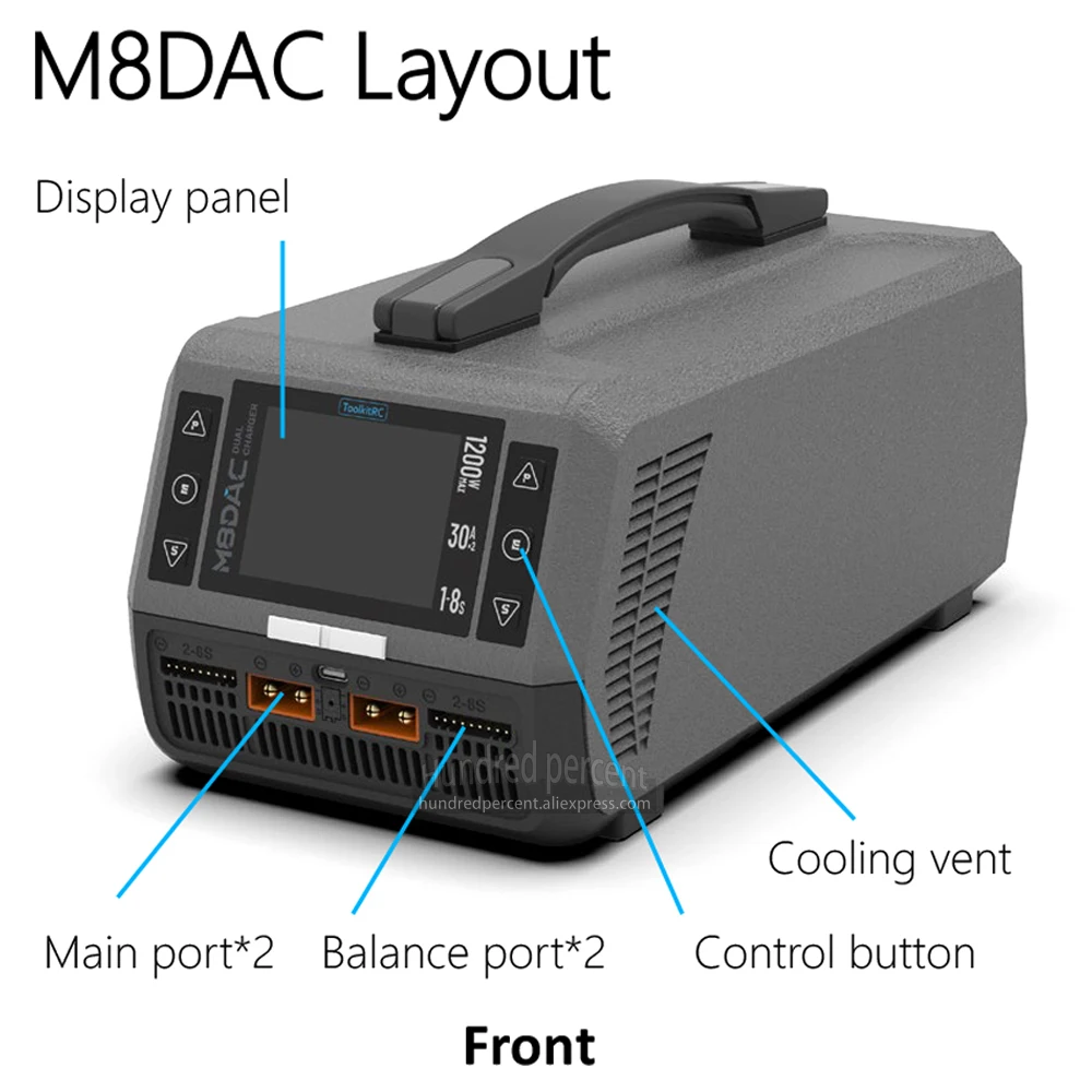 ToolkitRC M8DAC Intelligent Charger 2CH 1S 2S 3S 4S 5S 6S 7S 8S EU AC 1200W Model Car XT90 Lithium Battery Fast charging FPV