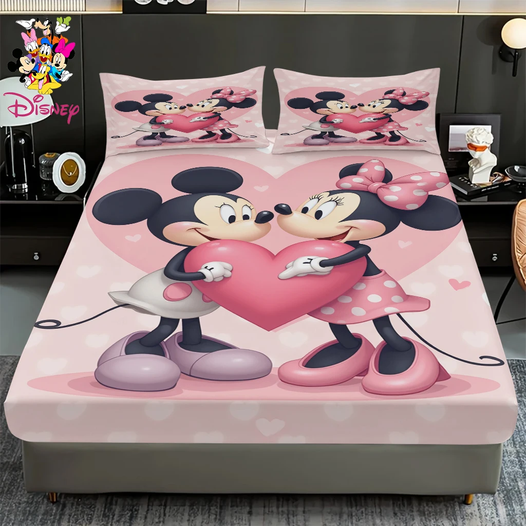 2/3 قطعة مجموعة ملاءات ديزني ميكي وميني ذات طابع قلب 100% بوليستر صديقة للبشرة وقابلة للتنفس
