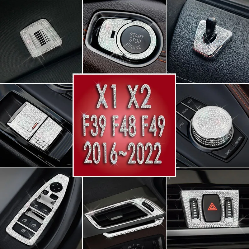 Diamond Cover For BMW X1 F48 F49 / X2 F39 Car Interior Rhinestone Trim Center Button