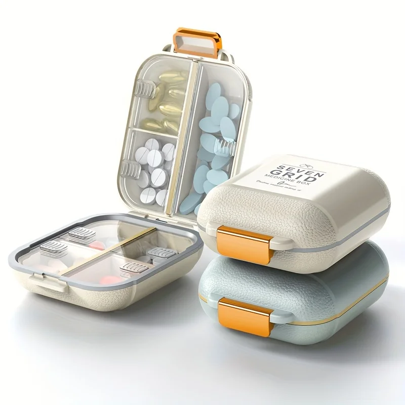 

1pc 7-Day Pill Box with Orange Handles - Large Capacity, Dust and Moisture Proof Organizer for Vitamins and Medicines