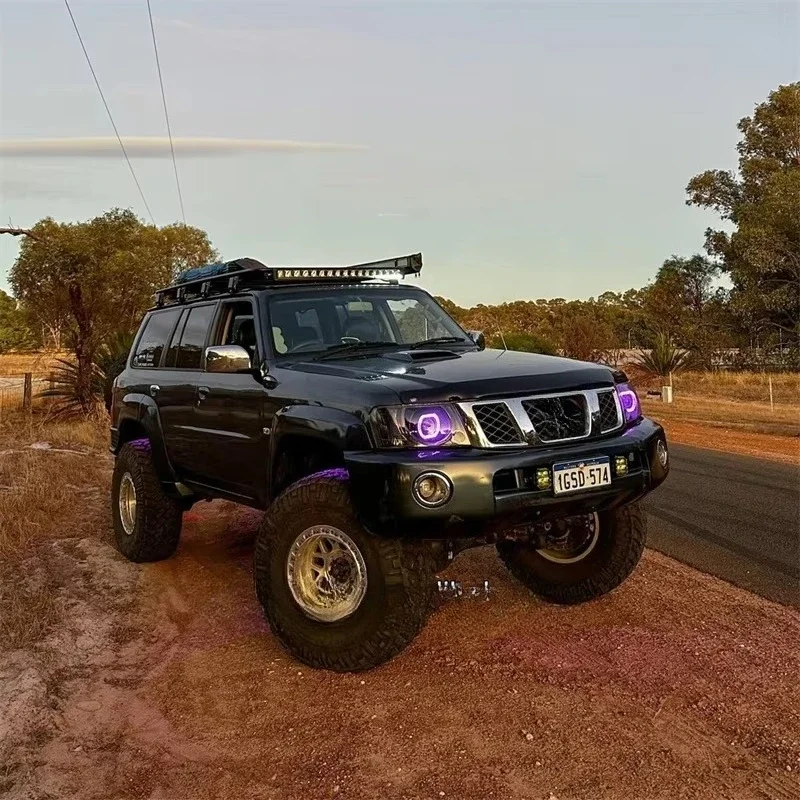 Custom Projector LED Headlights For Nissan Patrol Y61 Series 4 (2004 - 2016) Cuboid Angel Eye Turbine RGB Sequential Indicator