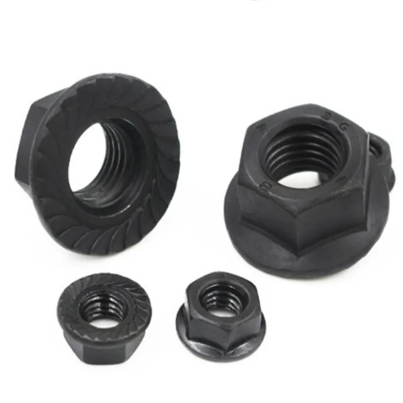 5-10pcs DIN6923 M8x1.0 M10x1.0 m10x1.25  M12x1.25 M12x1.5 M14X1.5  M16X1.5  fine thread Black Flanged Hex Nut