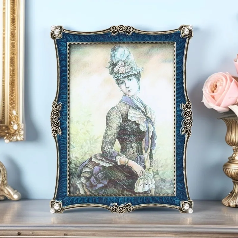 4x6 inch Royal Blue European Metal Photo Frame, Photo Studio Metal Photo Frame, Children's Photo Frame Picture Frame Stand